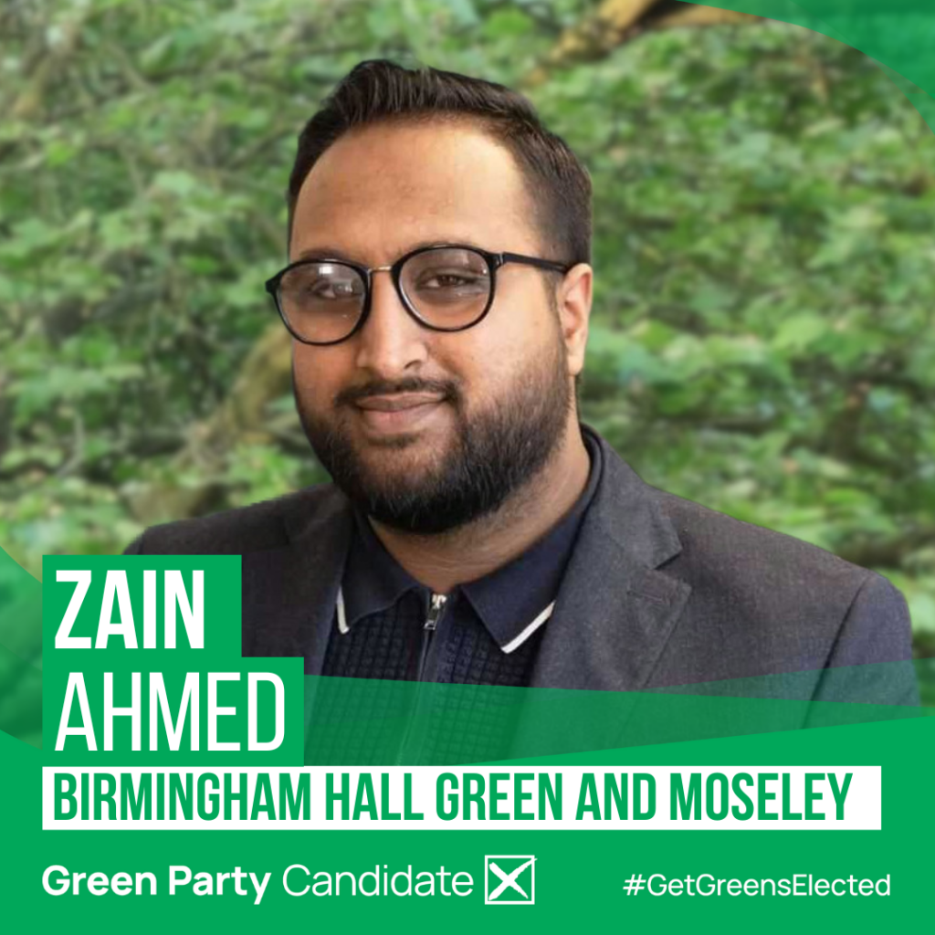 Zain Ahmed Birmingham Green Party candidate for the Hall Green and Moseley constituency in the 2024 General Election